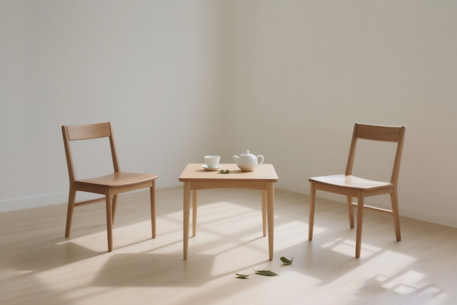 Two chairs and a tea table in a quiet room