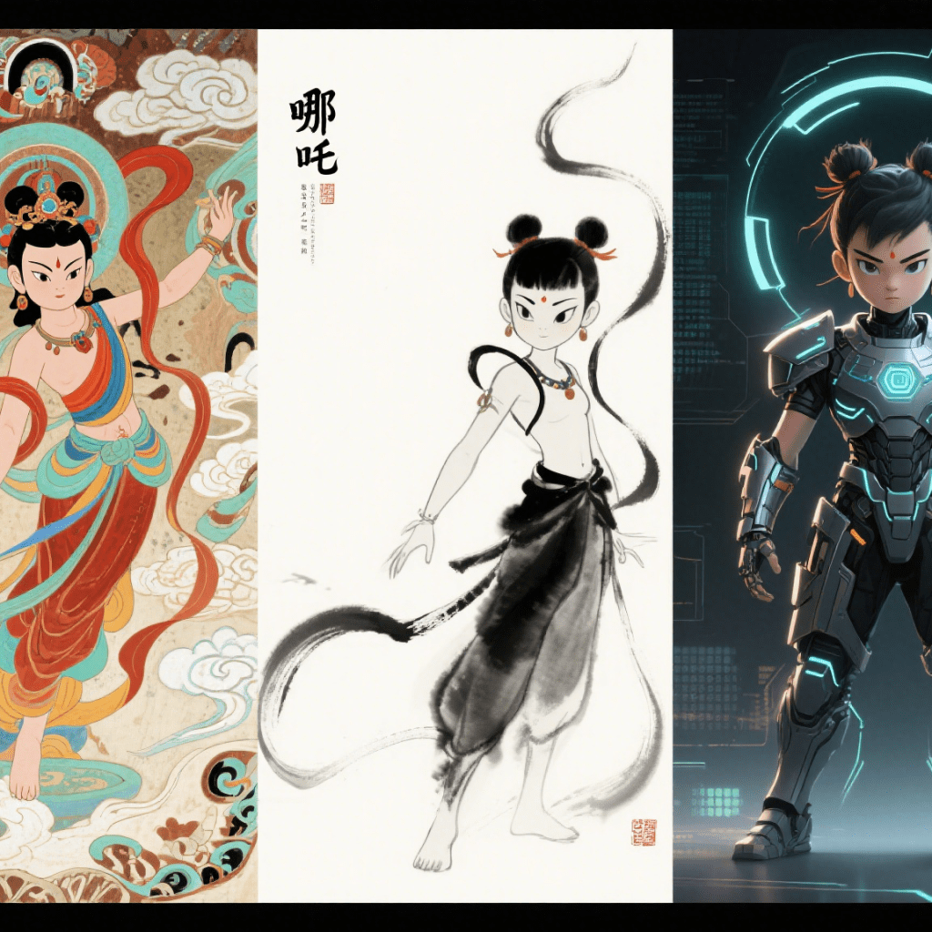 The evolution of Ne Zha's image, from Dunhuang murals to futuristic armor