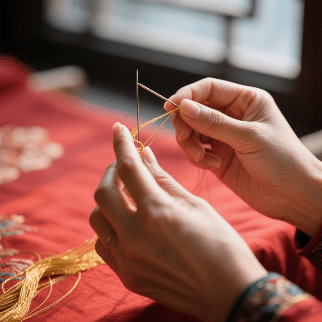 Silkworm cocoons resting on flowing white silk threads