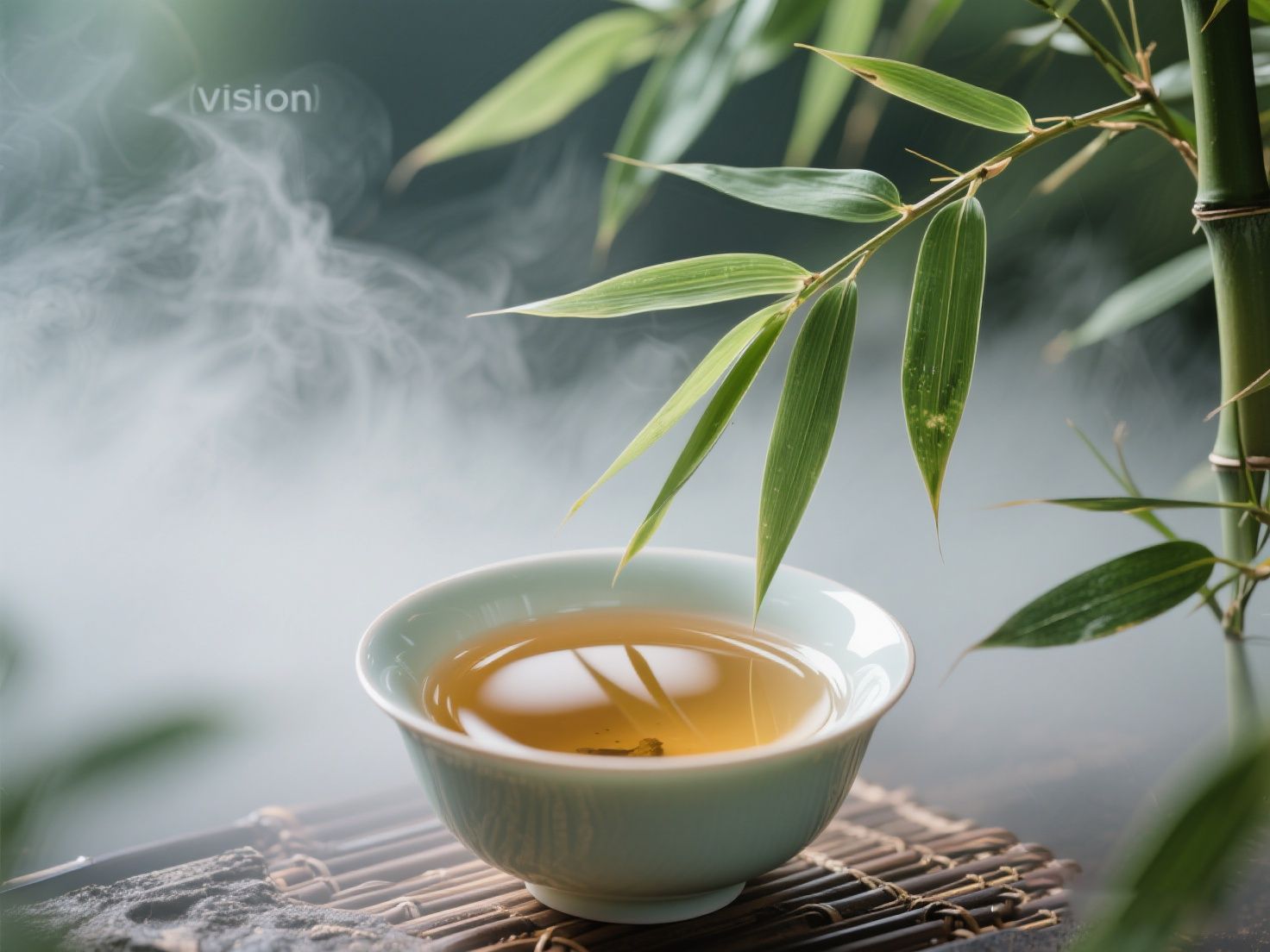 Vision — tea light and bamboo mist; immersive chinese food experience with tea, light and shadows.