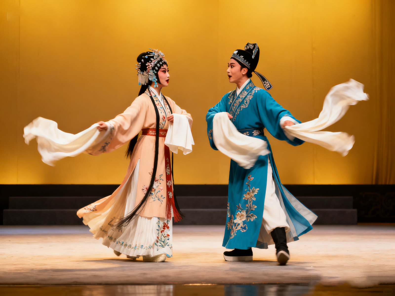 Yue opera duet: flowing sleeves and lyrical singing on a minimalist stage