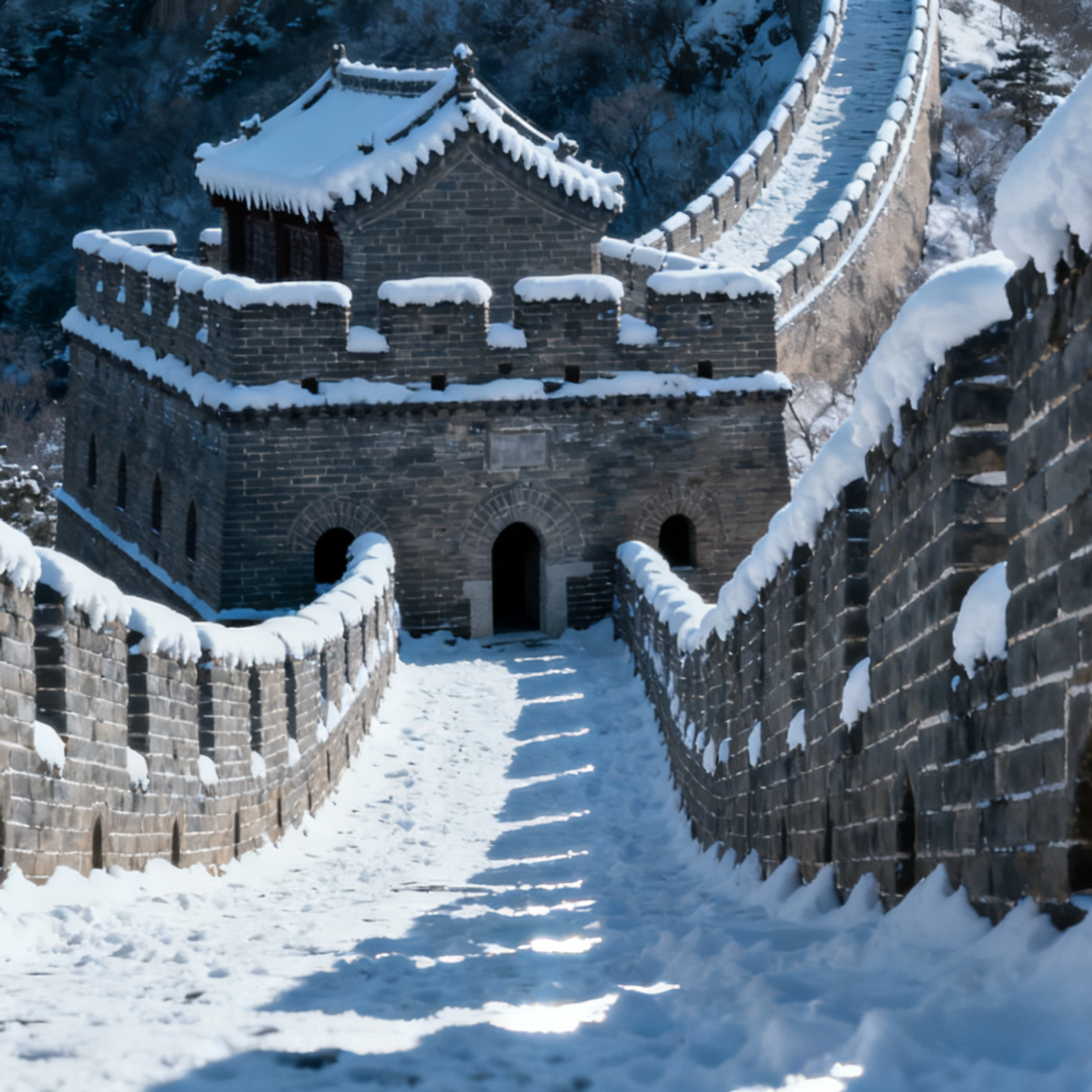 The Great Wall through four seasons: spring blossoms, summer green, autumn foliage, winter snow