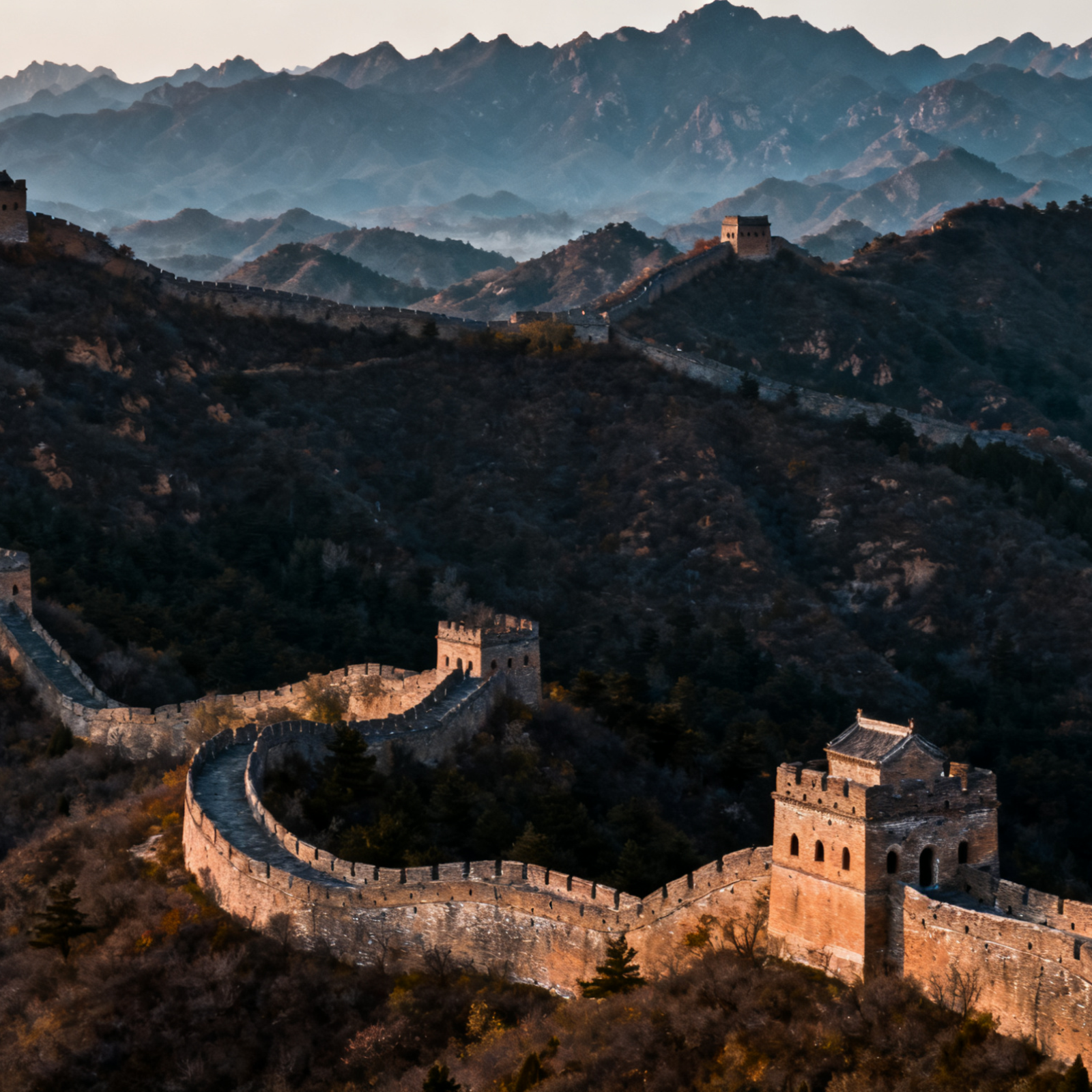 Panoramic view of Jinshanling Great Wall with multiple watchtowers