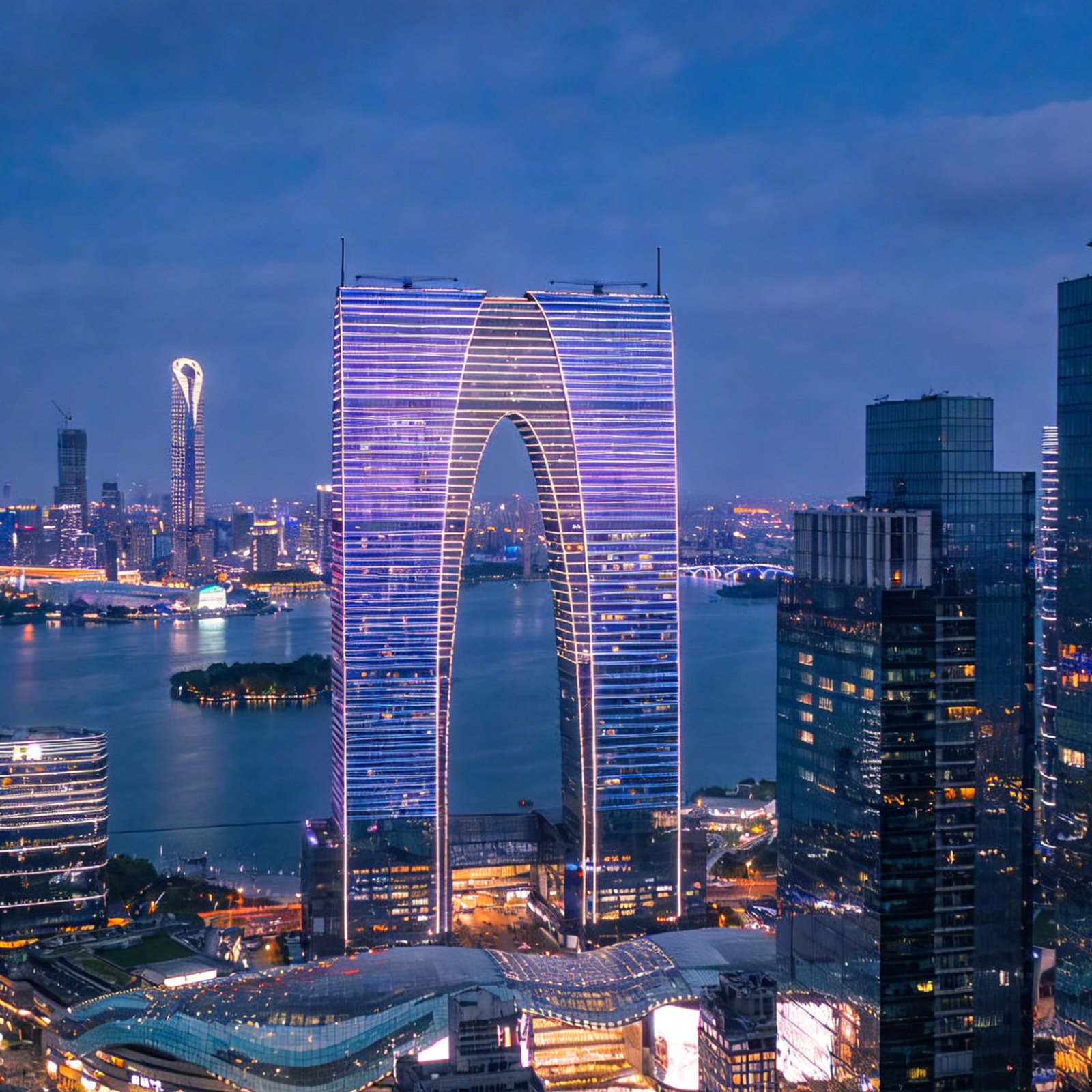 Modern Suzhou - Suzhou Center, Jinji Lake and high-speed train